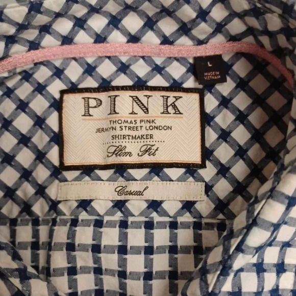 Thomas Pink Slim Fit Casual Blue & White Dress  Shirt Size Large - Picture 7 of 10